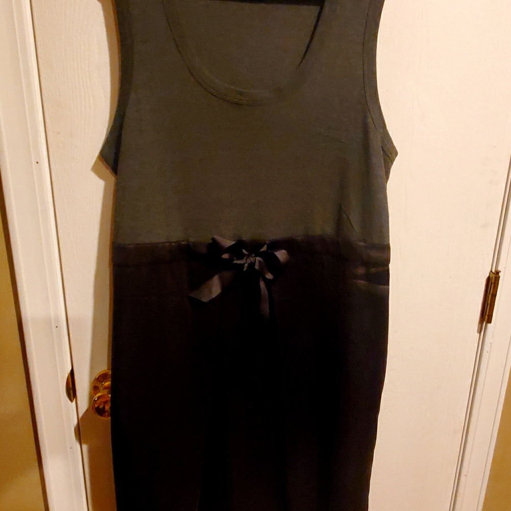 Vera Wang Grey knit and Black satin dress
